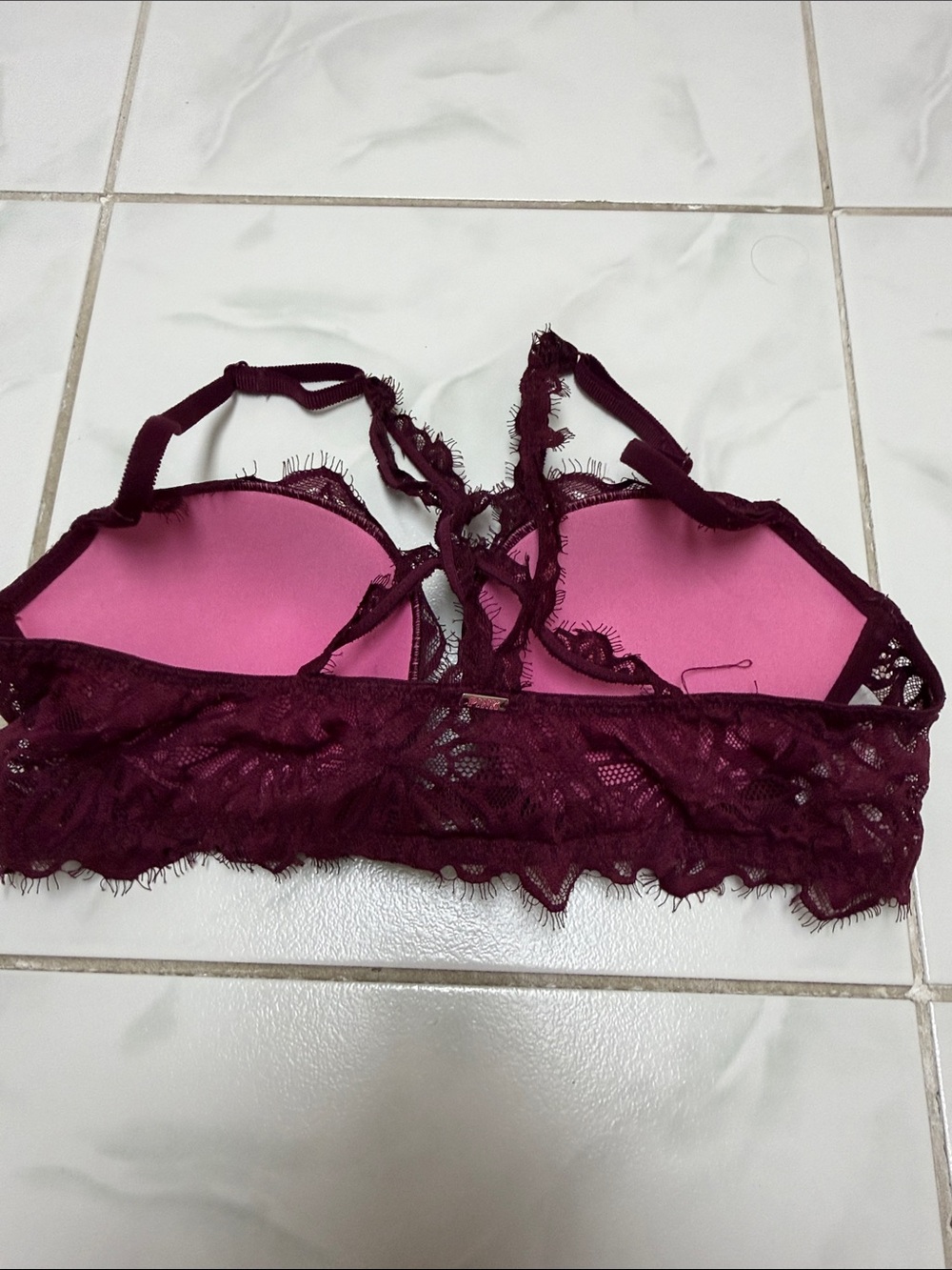 PINK Victoria's Secret Burgundy Lace Push-Up Bra “Date Racerback” - Picture 3 of 5